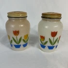 Vintage Fire King Tulip Milk White Salt and Pepper Shakers Glass MCM Modern