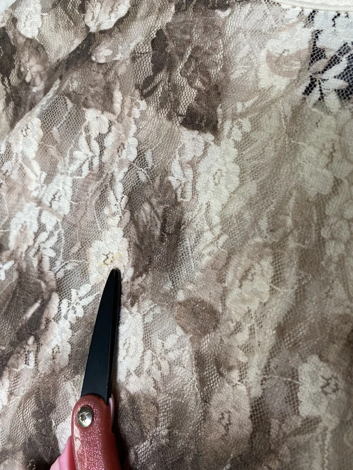 Camisa tocador para mujer XL encaje floral blanco roto y marrón semi transparente estilo boho Y2K Foto 4 de 4