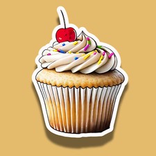 Cupcake with a Cherry Dessert Decadent Fun 3" Vinyl Laminated Sticker