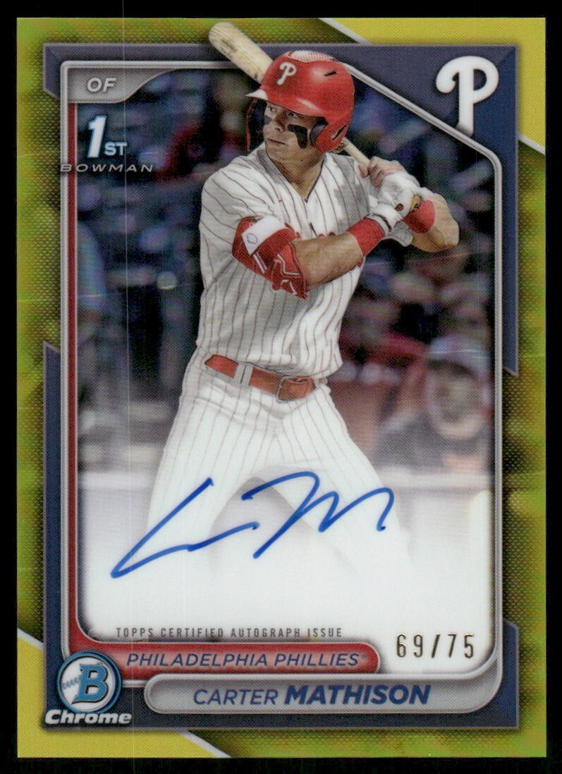 K590 CARTER MATHISON RC AUTO 2024 BOWMAN CHROME 1ST YELLOW REFRACTOR 69/75 PHILL