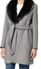 Naf Naf Womens Polux Wool Blend Detachable Hood Jacket Grey Size 12 Brand New