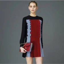 Valentino Ruffle Bib Pleated Silk Dress Size S