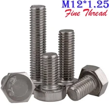 M12 -1.25 Fine Thread Stainless Steel Hex Bolts Hex Cap Head Screws A2-70 DIN933