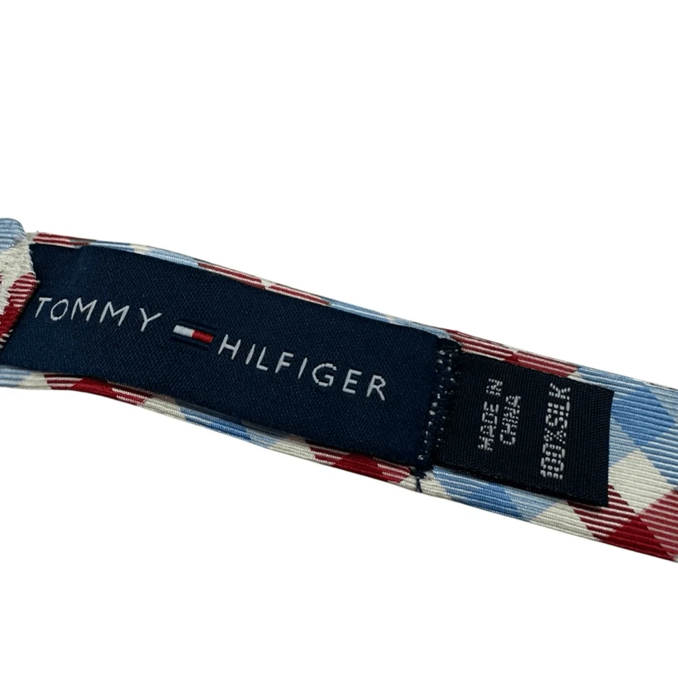 Pajarita Tommy Hilfiger roja, blanca y azul a cuadros ajustable de seda Preppy Foto 4 de 4