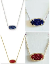 Kendra Scott Elisa Drusy Pendant Necklace, Navy-Silvertone or Berry-Goldtone