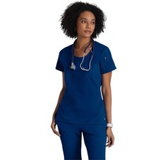 Barco One Womens 4-Pocket Scrub Top Indigo Blue XS 5106 Medical Uniform NWT