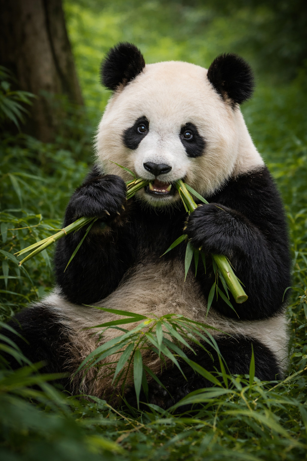 Lindo póster de vida silvestre con impresión de bambú para comer pandas enmarcado arte de pared en lienzo