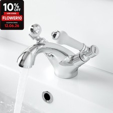 Traditional Basin Mixer Tap Sink Bathroom Monobloc Chrome Ceramic Lever Handles