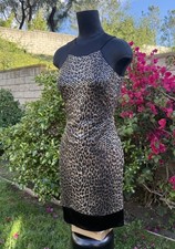 vintage deadstock cache leopard/cheetah print high neck silk mini dress