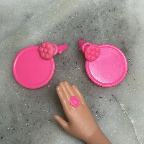 Vintage *Barbie* Accessory: Hot Pink 90's Jewelry~ Dangly Earrings & Ring, Flaws