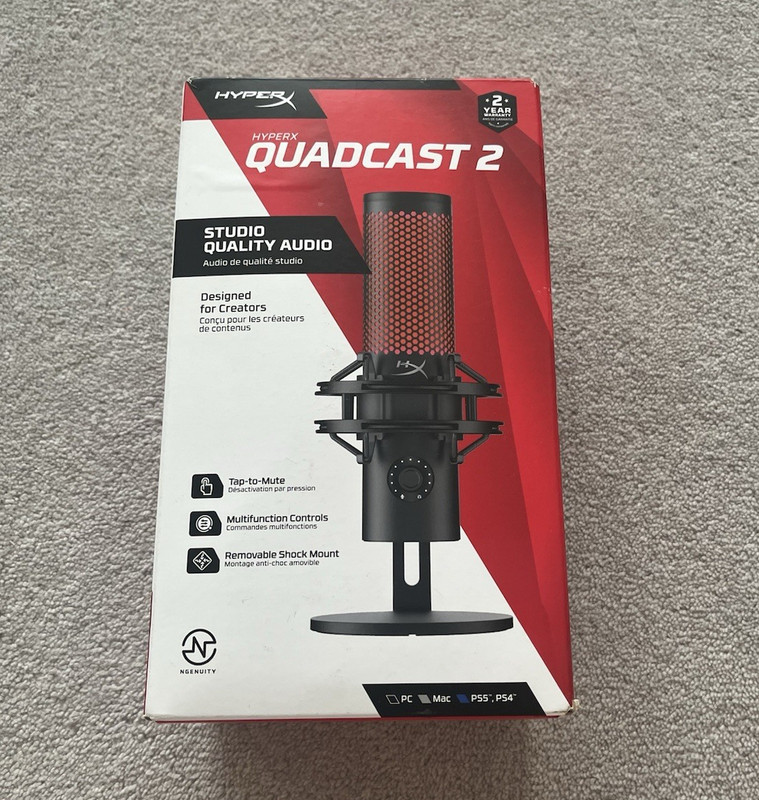 HyperX QuadCast 2 USB Microphone Black/Red Shock Mount Mute PC/Mac PS5/PS4