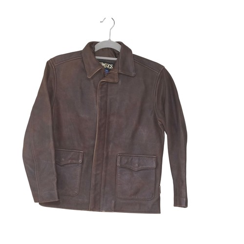 US Wings Leather Flight Jacket Mens Large Brown Good Distressed Bomber A-2 READ!