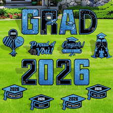 16 Pcs Graduation Yard Signs Class of 2026, 16.1" Large Blue Graduation Yard Sig
