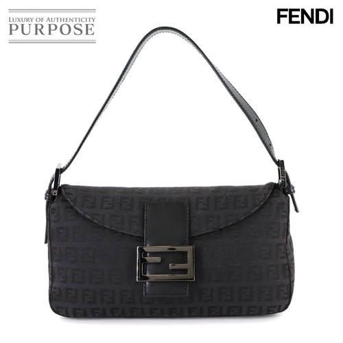 FENDI Zuccino Mamma Baguette Shoulder Bag Canvas Leather Black 8BR003 90307317