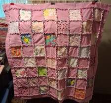 Baby Rag Quilt 44" X 44" flannel both sides, Hand made, 5" squares
