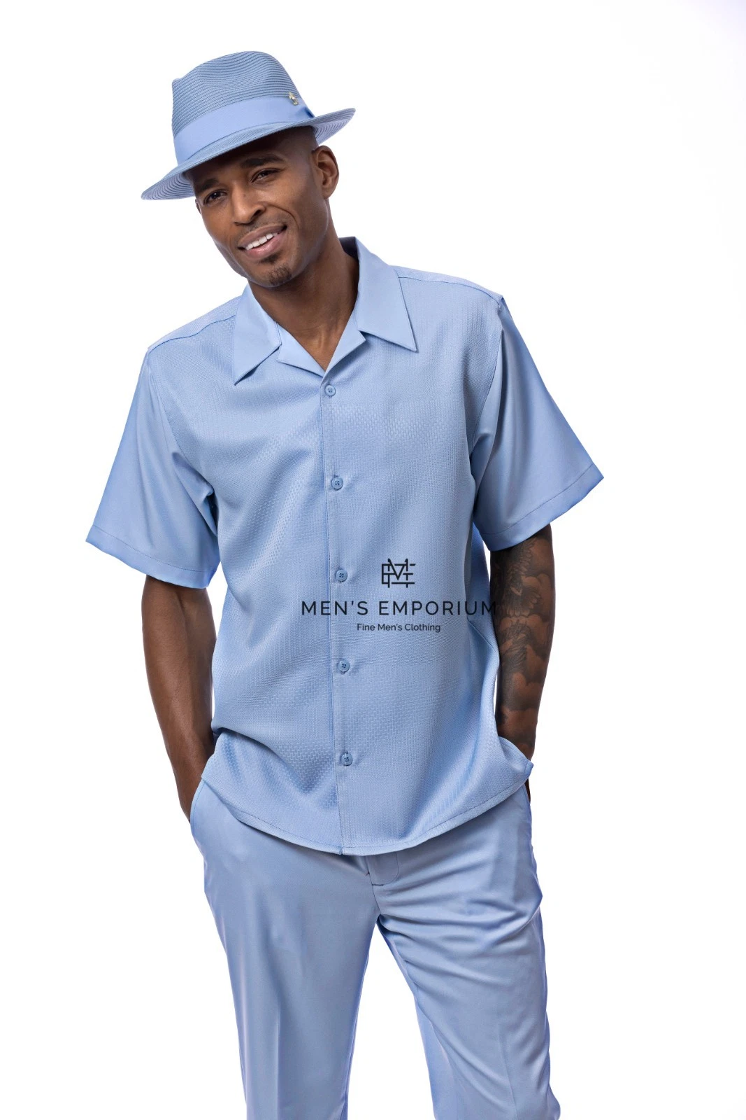 NEW Mens Montique 2PC Summer Walking Set Leisure Suit Regular Fit 2520 Sky Blue