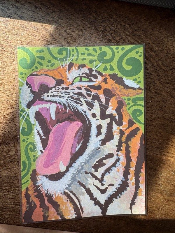 ACEO Original Art Tiger acrylic 2.5x3.5in signed by_chey