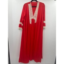 Vintage JCPenney Red Peignoir Set Large Lace Robe Nightgown 2 Piece Nylon Sleep