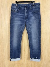 Diesel Jeans Youth 13-14 Years Blue Medium Wash Straight Stretch Denim Cuffed