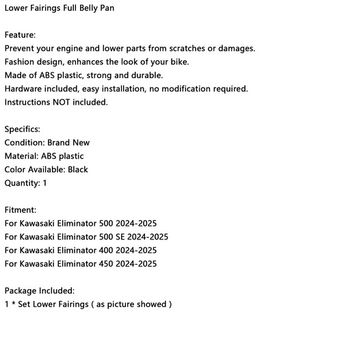 Lower Fairings Full Belly Pan For Kawasaki Eliminator 400/450/500 2024-2025 FO - Picture 12 of 12