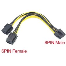 Image of Dual 6 Pin Female To Single 8 Pin Male PCIe Graphics Power Cable 20cm UK Stock