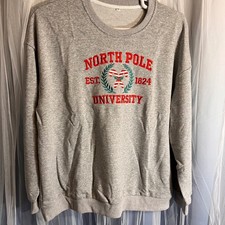 Grey North Pole University Sweatshirt XL Crewneck Pullover Long Sleeve