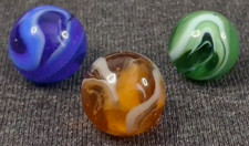Vintage Akro Agate Slag Set Of 3 Marbles 5/8" - Mint Condition 526142