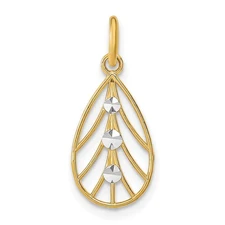 14k Yellow Gold w/Rhodium Diamond-Cut Small Teardrop Charm