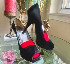 Prada Black Satin Open Toe Platform High HeelPumps , EU39, US 8