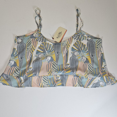 Salt Life Crop Tank Womens Large Green Blue Tropical Bird Palm Print Resort Wear