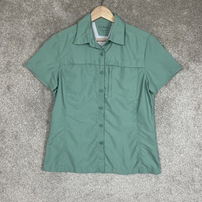 LL Bean Shirt Womens Small Green Nylon Blend Short Sleeve Button Vented- 4829