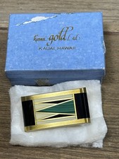 Vintage 1970s Kauai Gold Ltd Adair Signed Inlay Belt Buckle Hawaii w/ Box