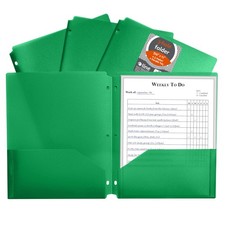 C-Line Heavyweight Poly Two-Pocket Portfolio Folder 3-Hole Punch Green 25-Pack
