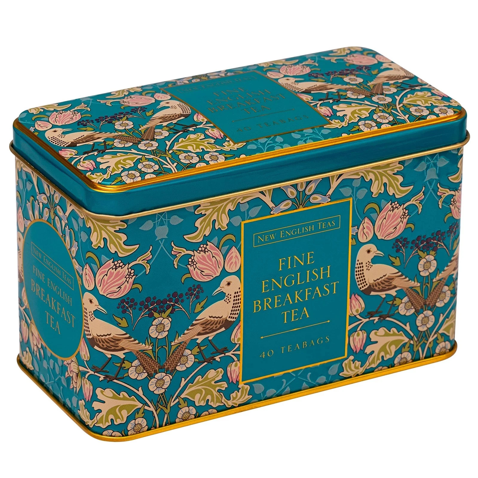 New English Teas Song Thrush and Berries Tea Tin/Caddy with 40 Teabags, Teal