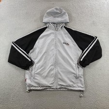 vtg Quiksilver Jacket Boys Medium 12-14 Gray Black Hooded Full Zip Windbreaker