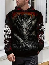 3D Dark Dragon Hoodie Fantasy Beast Graphic Pullover Sweatshirt Unisex