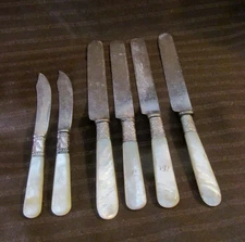 6pc Lot~Meriden Cutlery Co Mother of Pearl Handle Butter Knives Set + 2 Fruit
