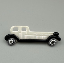 Vintage Lea Stein Paris Celluloid Rolls Royce Car Pin Brooch - Black & White