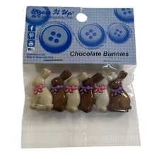Dress It Up Chocolate Bunnies Buttons - Shiny Easter Rabbits Bows Cute 192