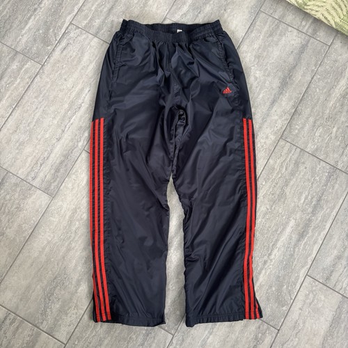 vintage Y2K-era black Adidas nylon windbreaker track pants Linned Size Large - Afbeelding 2 van 6