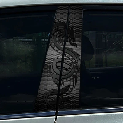 PIINKKY 2Pcs Schwarz Blau Drachen Auto Aufkleber B-Säule Abdeckung Kratzer Wasserdicht