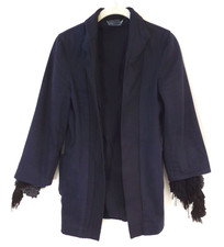 Comme Des Garcons Navy Blue Ruffle Sleeve Layered Cotton Blazer Jacket Small/Med