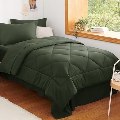 CozyLux Twin XL Dark Green 5pc Bed in a Bag - Soft All-Season Dorm Comforter Set