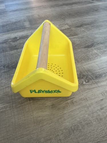 Vintage Playskool Sand Sifting Tray Wooden Tray Yellow Wood Handle