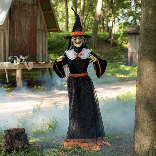 7 Ft Animated Whimsical Witch with LED Lights, Moving Head & Talking Jaw - 第 1/2 張圖片