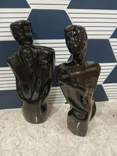Modernist Art Deco Lindsey B Balkweill Style Statues Black Glaze Porcelain 12"