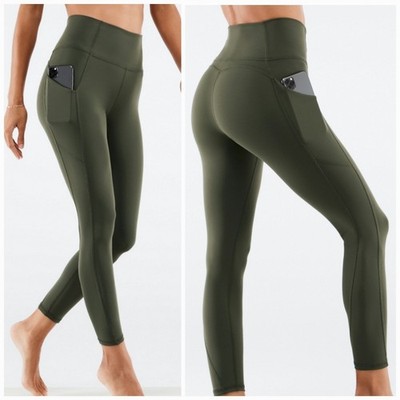 Fabletics Pureluxe Oasis High Waisted Tight Leggings Side Pockets Green Small