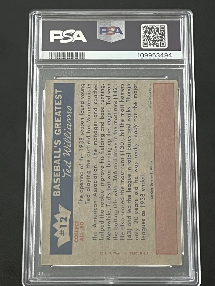 1959 Fleer T. Williams 1939-Burning Up The Minors #12. PSA 6  #109953494 - Image 2 of 3