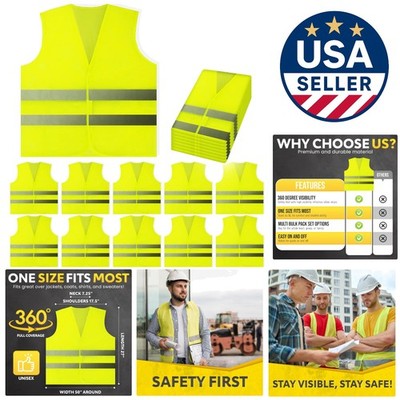 Unmatched Safety: 10-Pack Reflective Hi Vis Vests for Men & Women - Lightweight