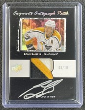 RON FRANCIS 2024-25 UD EXQUISITE COLL GAME-USED 3-COLOR PATCH AUTO 6/10 PENGUINS